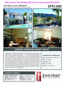 1920 Calle Dulce Glendale, CA Open House This Sunday From 2 to 4 pm.