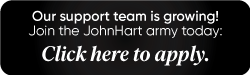 Clickable button encouraging readers to apply to support team positions at JohnHart