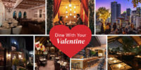 A photo collage of restaurants in Los Angeles that are perfect for Valentine's Day