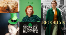 Irish Soda Bread, St. Patty's Day crafts, and Saoirse Ronan in the movie Brooklyn, in an image collage