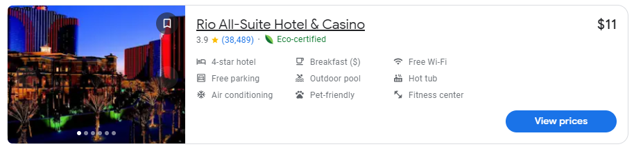 Rio All-Suite hotel & Casino in Las Vegas for only $11 Google search results
