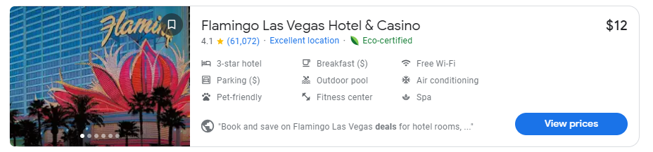 Flamingo Las Vegas Hotel & Casino for $12 google search results
