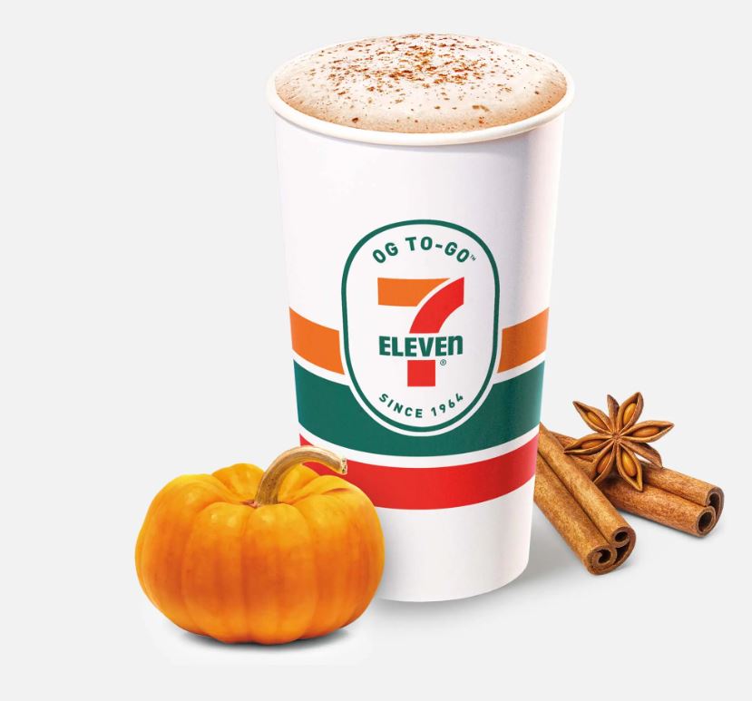 711's pumpkin spice latte accompanied by a small little pumpkin