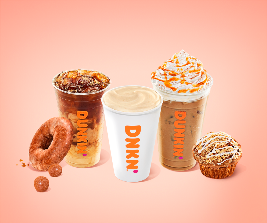 dunkin' donuts debuts their fall drink specialty menu which includes pumpkin spice latte, pumpkin muffin, and a pumpkin spice donut